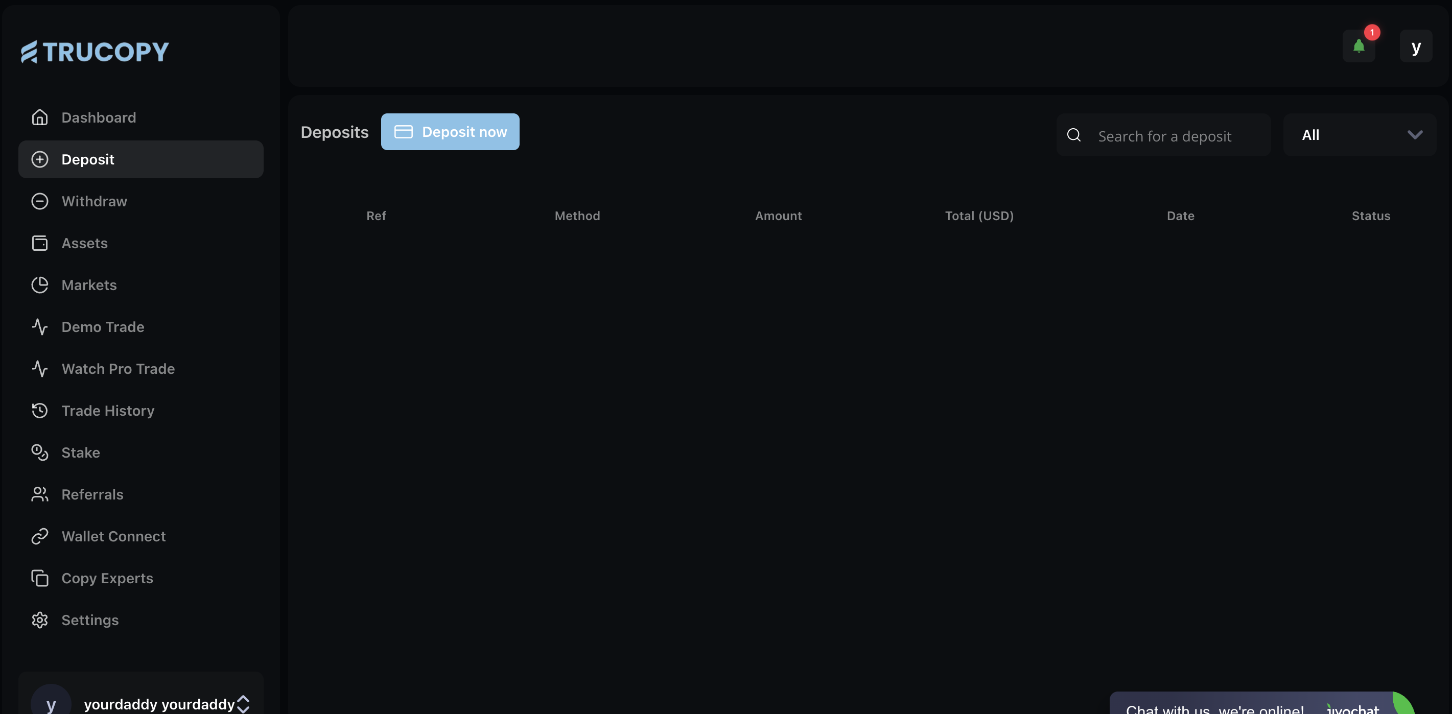 TruCopy deposit page with scam wallet addresses